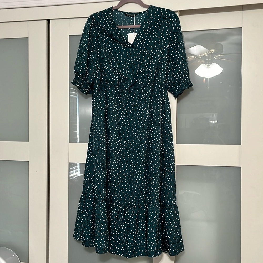 NWT green polka dots ruffle dress sz 10